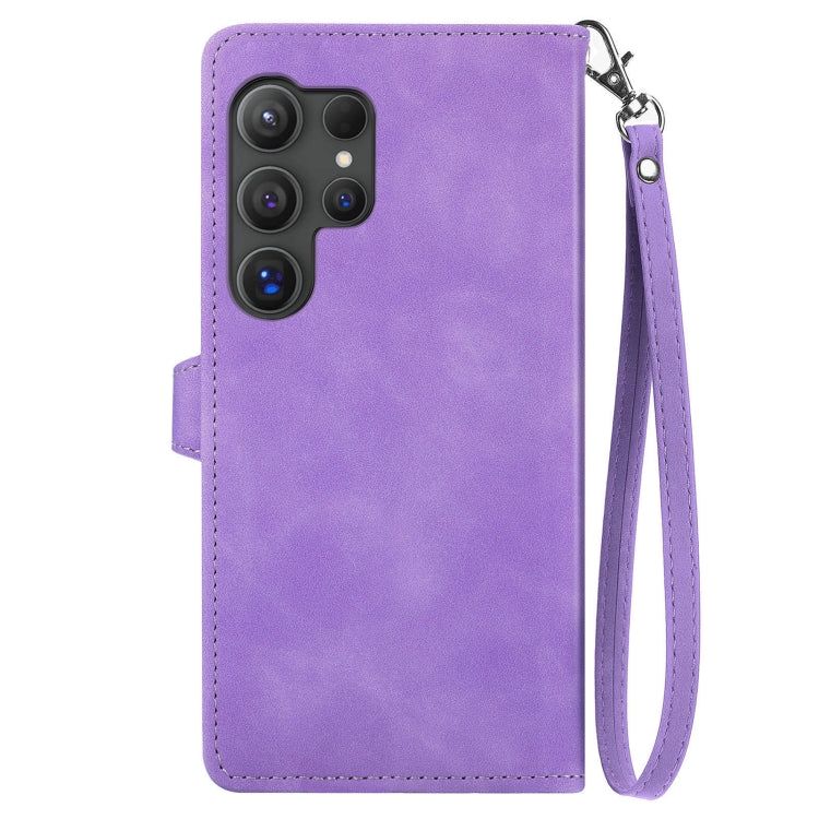 For Samsung Galaxy S25 Ultra 5G Embossed Flower Zipper Leather Phone Case(Purple) - Galaxy S25 Ultra 5G Cases by PMC TechLife | Online Shopping South Africa | PMC TechLife | Buy Now Pay Later Mobicred