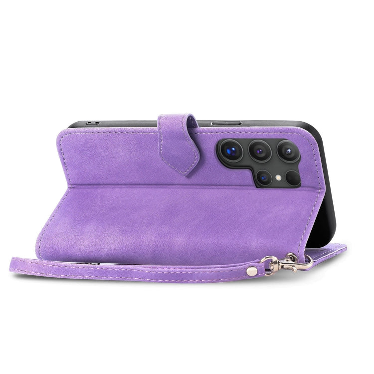 For Samsung Galaxy S25 Ultra 5G Embossed Flower Zipper Leather Phone Case(Purple) - Galaxy S25 Ultra 5G Cases by PMC TechLife | Online Shopping South Africa | PMC TechLife | Buy Now Pay Later Mobicred