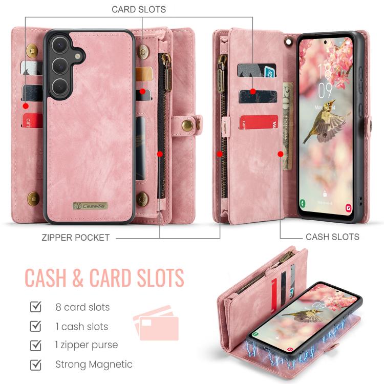 For Samsung Galaxy S25 5G CaseMe 008 Detachable Multifunctional Leather Phone Case(Pink) - Galaxy S25 5G Cases by CaseMe | Online Shopping South Africa | PMC TechLife | Buy Now Pay Later Mobicred