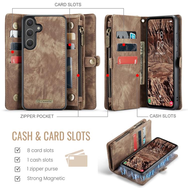 For Samsung Galaxy S25+ 5G CaseMe 008 Detachable Multifunctional Leather Phone Case(Brown) - Galaxy S25+ 5G Cases by CaseMe | Online Shopping South Africa | PMC TechLife | Buy Now Pay Later Mobicred