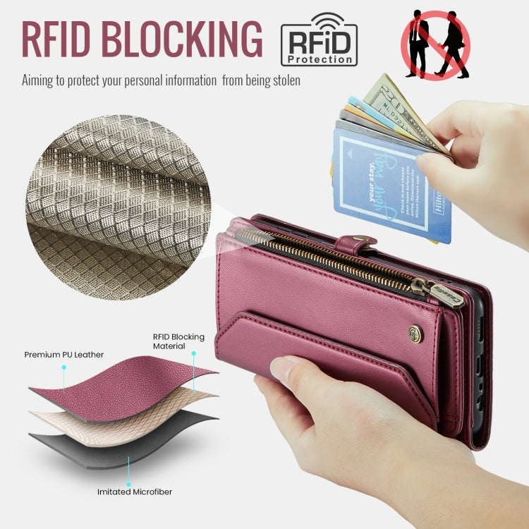 For Samsung Galaxy A16 5G CaseMe C36 Card Slots Zipper Wallet RFID Anti-theft Leather Phone Case(Red) - free shipping - PMC Jewellery - Order now!