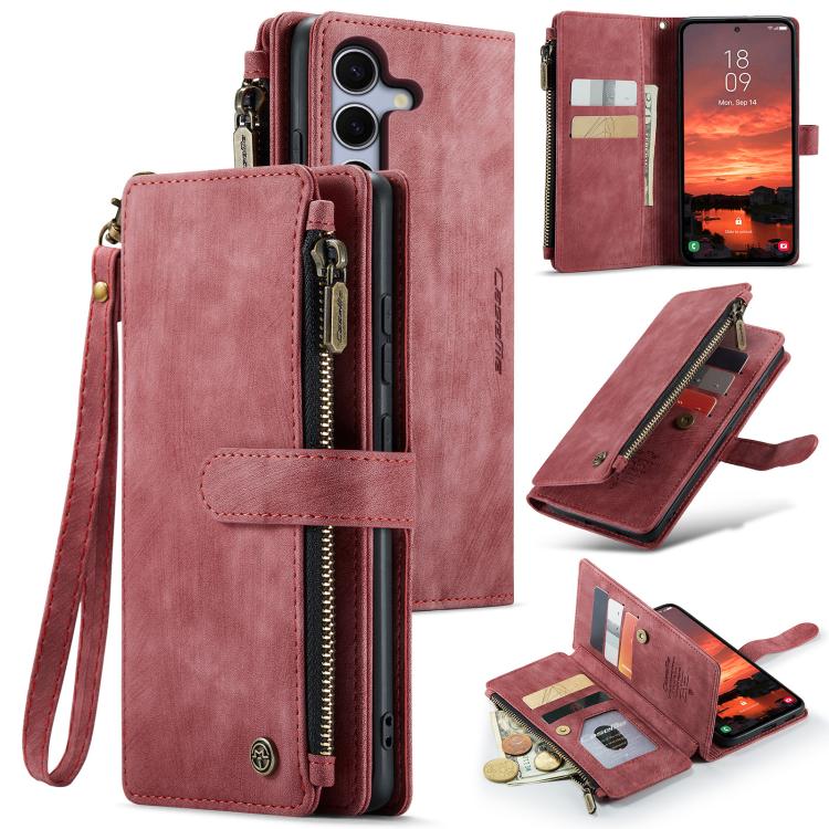 For Samsung Galaxy S25 5G CaseMe C30 Card Slots Zipper Wallet Leather Phone Case(Red) - Galaxy S25 5G Cases by CaseMe | Online Shopping South Africa | PMC Jewellery | Buy Now Pay Later Mobicred