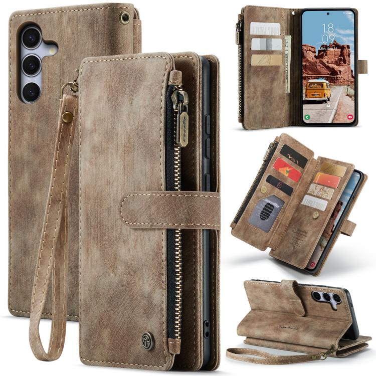 For Samsung Galaxy S25+ 5G CaseMe C30 Card Slots Zipper Wallet Leather Phone Case(Brown) - Galaxy S25+ 5G Cases by CaseMe | Online Shopping South Africa | PMC Jewellery | Buy Now Pay Later Mobicred