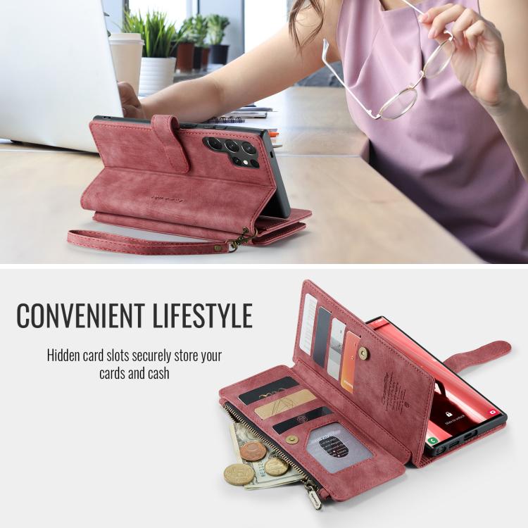 For Samsung Galaxy S25 Ultra 5G CaseMe C30 Card Slots Zipper Wallet Leather Phone Case(Red) - free shipping - PMC TechLife - Order now!