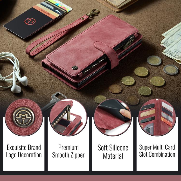 For Samsung Galaxy S25 Ultra 5G CaseMe C30 Card Slots Zipper Wallet Leather Phone Case(Red) - free shipping - PMC TechLife - Order now!