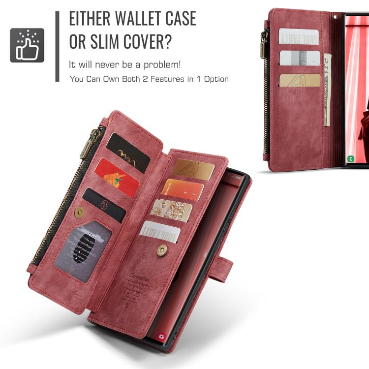 For Samsung Galaxy S25 Ultra 5G CaseMe C30 Card Slots Zipper Wallet Leather Phone Case(Red) - free shipping - PMC TechLife - Order now!