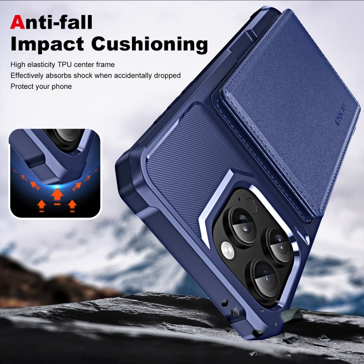 For iPhone 16 Pro Max ENKAY Hat-Prince Card Slot Wallet TPU Back Leather Phone Case with Lens Film(Dark Blue) - iPhone 16 Pro Max Cases by ENKAY | Online Shopping South Africa | PMC Jewellery | Buy Now Pay Later Mobicred