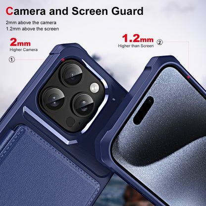 For iPhone 16 Pro Max ENKAY Hat-Prince Card Slot Wallet TPU Back Leather Phone Case with Lens Film(Cyan) - iPhone 16 Pro Max Cases by ENKAY | Online Shopping South Africa | PMC Jewellery | Buy Now Pay Later Mobicred