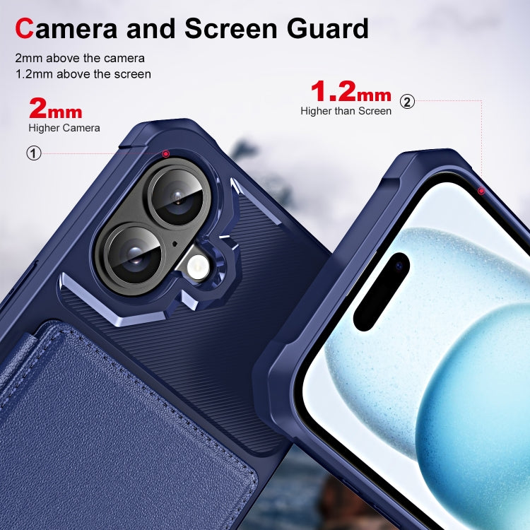 For iPhone 16 Plus ENKAY Hat-Prince Card Slot Wallet TPU Back Leather Phone Case with Lens Film(Dark Blue) - iPhone 16 Plus Cases by ENKAY | Online Shopping South Africa | PMC Jewellery | Buy Now Pay Later Mobicred