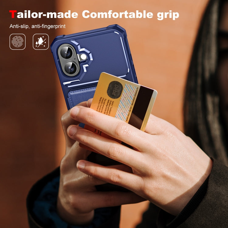 For iPhone 16 ENKAY Hat-Prince Card Slot Wallet TPU Back Leather Phone Case with Lens Film(Dark Blue) - free shipping - PMC Jewellery - Order now!