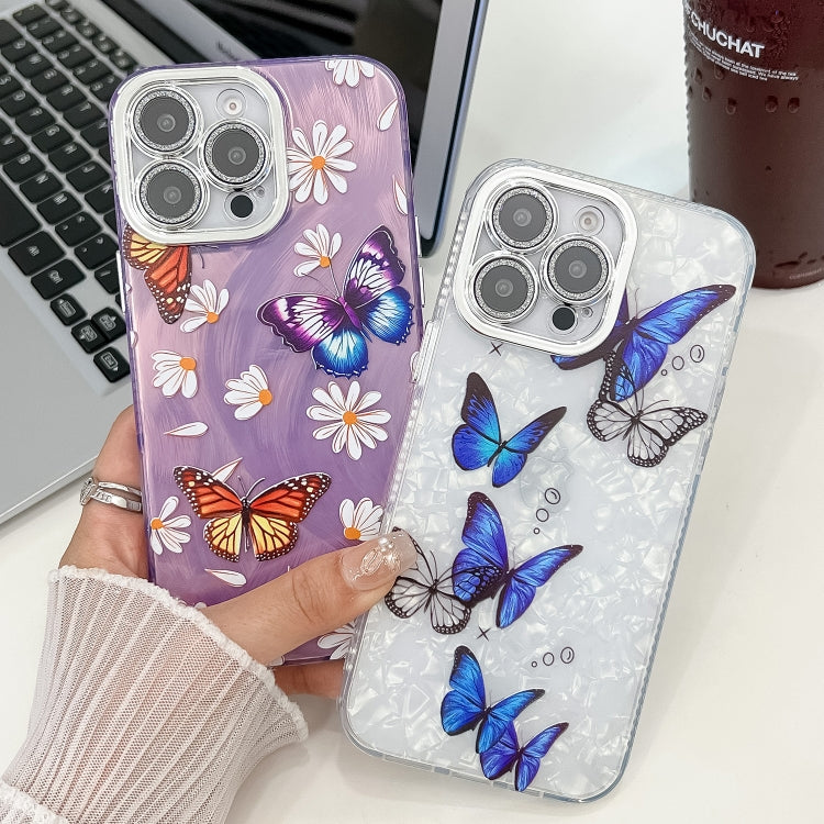 For iPhone 16e Plating Texture Butterfly TPU Phone Case with Glitter Lens Film(Pink Butterflies HU5) - iPhone 16e Cases by PMC TechLife | Online Shopping South Africa | PMC TechLife | Buy Now Pay Later Mobicred