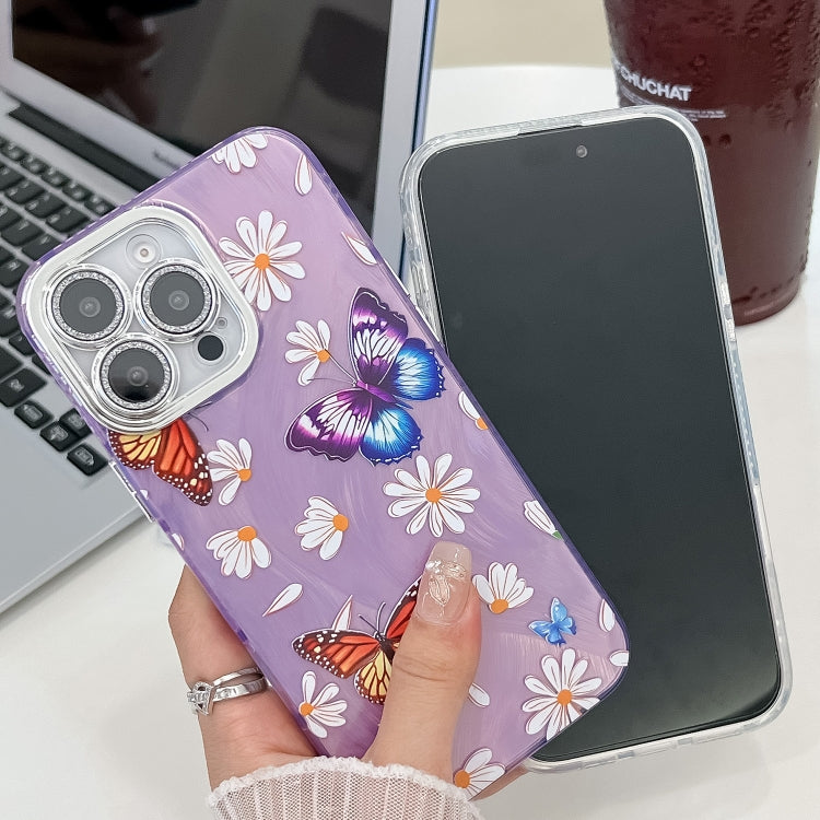 For iPhone 16e Plating Texture Butterfly TPU Phone Case with Glitter Lens Film(Purple Butterflies HU4) - iPhone 16e Cases by PMC TechLife | Online Shopping South Africa | PMC TechLife | Buy Now Pay Later Mobicred