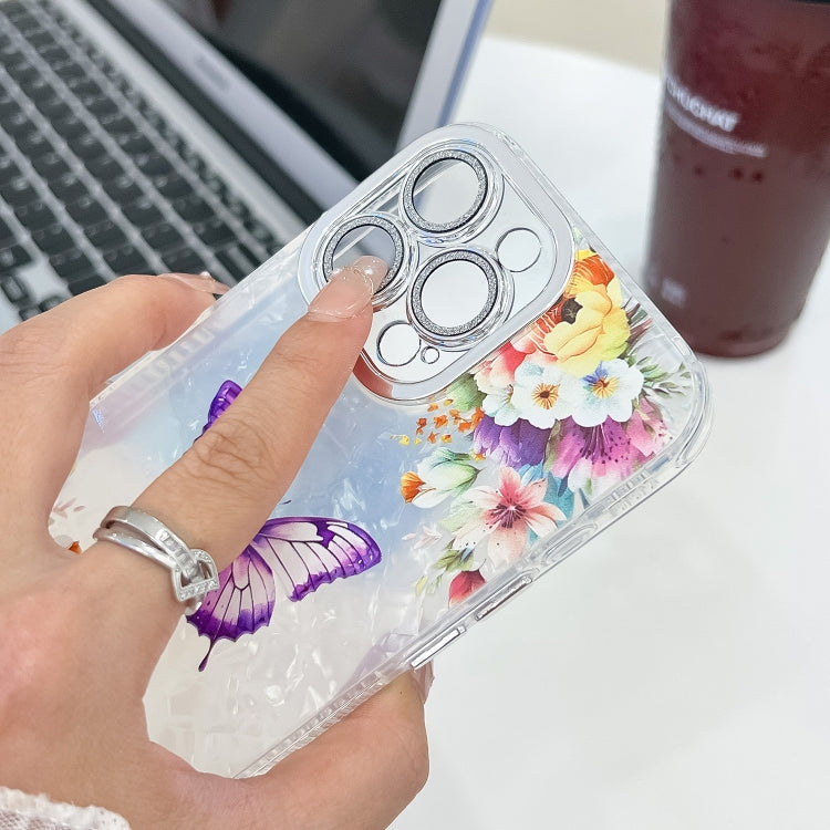 For iPhone 16e Plating Texture Butterfly TPU Phone Case with Glitter Lens Film(Blue Butterflies HU3) - iPhone 16e Cases by PMC TechLife | Online Shopping South Africa | PMC TechLife | Buy Now Pay Later Mobicred