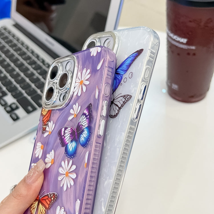 For iPhone 16e Plating Texture Butterfly TPU Phone Case with Glitter Lens Film(Silver Butterflies HU6) - free shipping - PMC TechLife - Order now!