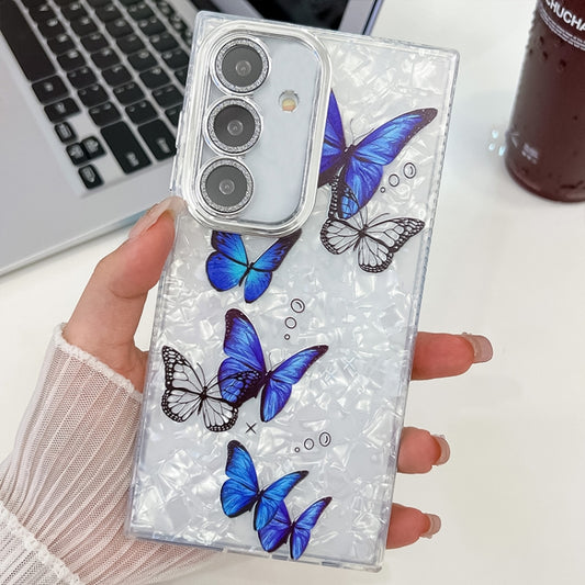 For Samsung Galaxy S25+ 5G Plating Texture Butterfly TPU Phone Case with Glitter Lens Film(Blue Butterflies HU3) - Galaxy S25+ 5G Cases by PMC Jewellery | Online Shopping South Africa | PMC Jewellery | Buy Now Pay Later Mobicred