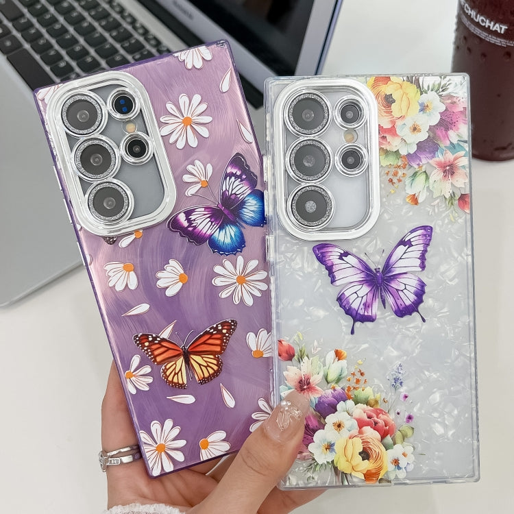 For Samsung Galaxy S25 Ultra 5G Plating Texture Butterfly TPU Phone Case with Glitter Lens Film(Pink Butterflies HU5) - Galaxy S25 Ultra 5G Cases by PMC Jewellery | Online Shopping South Africa | PMC Jewellery | Buy Now Pay Later Mobicred