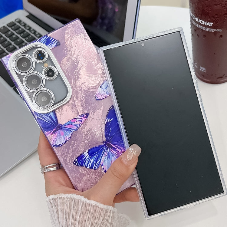 For Samsung Galaxy S25 Ultra 5G Plating Texture Butterfly TPU Phone Case with Glitter Lens Film(Silver Butterflies HU6) - Galaxy S25 Ultra 5G Cases by PMC Jewellery | Online Shopping South Africa | PMC Jewellery | Buy Now Pay Later Mobicred