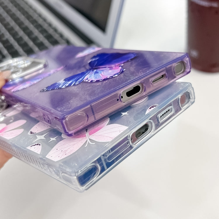 For Samsung Galaxy S25+ 5G Plating Texture Butterfly TPU Phone Case with Glitter Lens Film(Purple Butterflies HU4) - Galaxy S25+ 5G Cases by PMC Jewellery | Online Shopping South Africa | PMC Jewellery | Buy Now Pay Later Mobicred