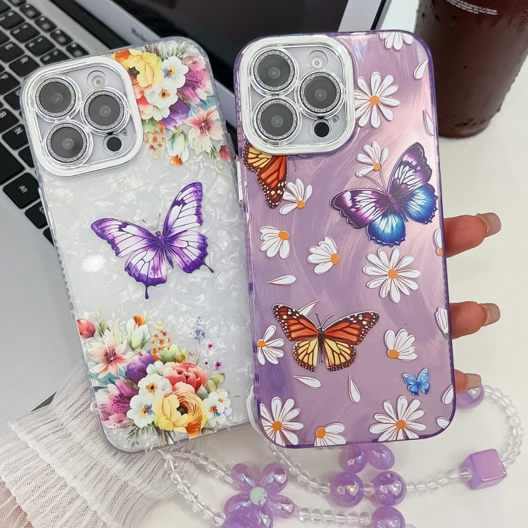 For iPhone 16e Plating Texture Butterfly Wristband TPU Phone Case with Glitter Lens Film(Silver Butterflies HU6) - iPhone 16e Cases by PMC TechLife | Online Shopping South Africa | PMC TechLife | Buy Now Pay Later Mobicred