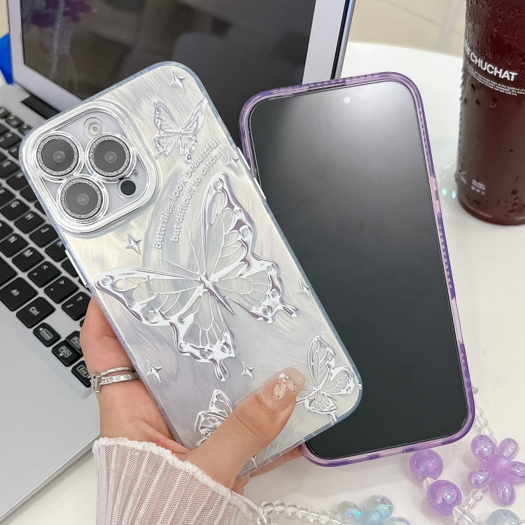 For iPhone 16e Plating Texture Butterfly Wristband TPU Phone Case with Glitter Lens Film(Silver Butterflies HU6) - iPhone 16e Cases by PMC TechLife | Online Shopping South Africa | PMC TechLife | Buy Now Pay Later Mobicred