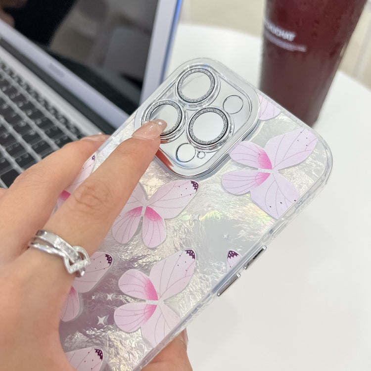 For iPhone 16e Plating Texture Butterfly Wristband TPU Phone Case with Glitter Lens Film(Blue Butterflies HU3) - free shipping - PMC TechLife - Order now!