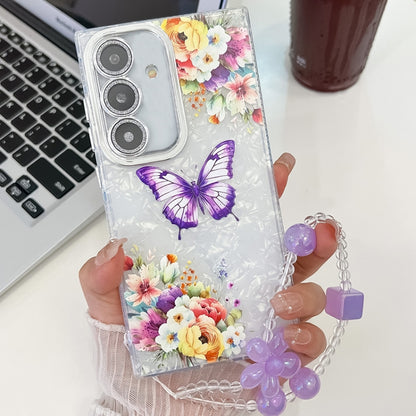 For Samsung Galaxy S25+ 5G Plating Texture Butterfly Wristband TPU Phone Case with Glitter Lens Film(Flowers Butterflies HU1) - Galaxy S25+ 5G Cases by PMC Jewellery | Online Shopping South Africa | PMC Jewellery | Buy Now Pay Later Mobicred