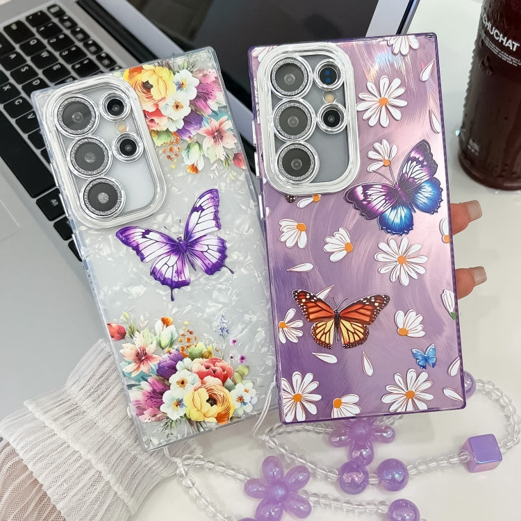 For Samsung Galaxy S25 Ultra 5G Plating Texture Butterfly Wristband TPU Phone Case with Glitter Lens Film(Silver Butterflies HU6) - Galaxy S25 Ultra 5G Cases by PMC Jewellery | Online Shopping South Africa | PMC Jewellery | Buy Now Pay Later Mobicred