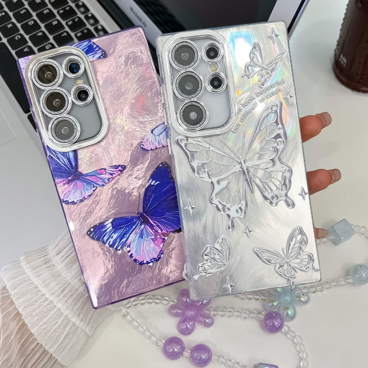 For Samsung Galaxy S25 Ultra 5G Plating Texture Butterfly Wristband TPU Phone Case with Glitter Lens Film(Pink Butterflies HU5) - Galaxy S25 Ultra 5G Cases by PMC Jewellery | Online Shopping South Africa | PMC Jewellery | Buy Now Pay Later Mobicred