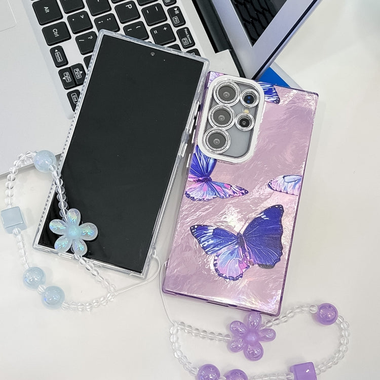 For Samsung Galaxy S25 Ultra 5G Plating Texture Butterfly Wristband TPU Phone Case with Glitter Lens Film(Flowers Butterflies HU1) - Galaxy S25 Ultra 5G Cases by PMC Jewellery | Online Shopping South Africa | PMC Jewellery | Buy Now Pay Later Mobicred