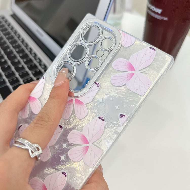 For Samsung Galaxy S25 Ultra 5G Plating Texture Butterfly Wristband TPU Phone Case with Glitter Lens Film(Purple Butterflies HU4) - Galaxy S25 Ultra 5G Cases by PMC Jewellery | Online Shopping South Africa | PMC Jewellery | Buy Now Pay Later Mobicred