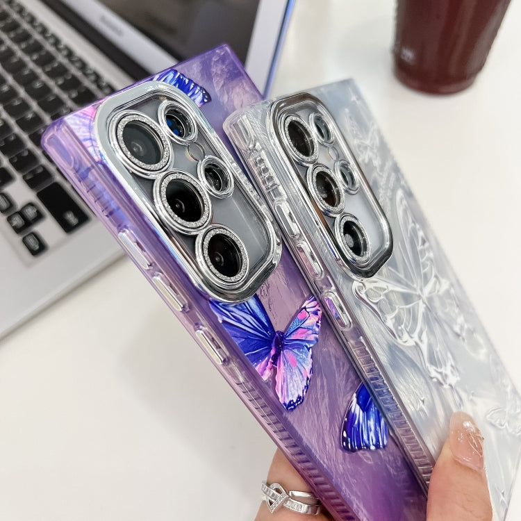 For Samsung Galaxy S25 Ultra 5G Plating Texture Butterfly Wristband TPU Phone Case with Glitter Lens Film(Silver Butterflies HU6) - Galaxy S25 Ultra 5G Cases by PMC Jewellery | Online Shopping South Africa | PMC Jewellery | Buy Now Pay Later Mobicred