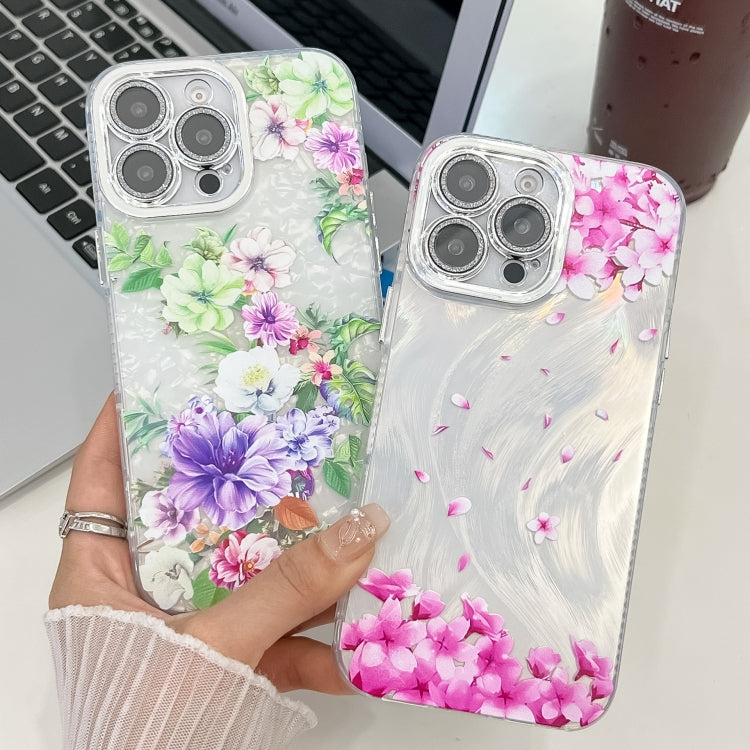 For iPhone 16e Electroplating Flowers Plants Texture TPU Phone Case(Sakura FL12) - iPhone 16e Cases by PMC TechLife | Online Shopping South Africa | PMC TechLife | Buy Now Pay Later Mobicred