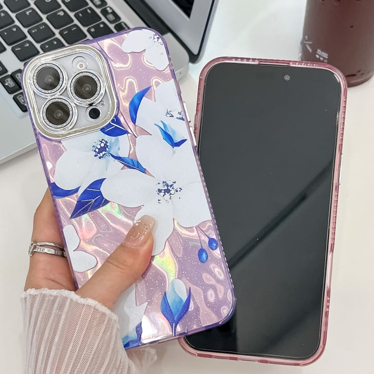 For iPhone 16e Electroplating Flowers Plants Texture TPU Phone Case(Peach Blossom FL18) - iPhone 16e Cases by PMC TechLife | Online Shopping South Africa | PMC TechLife | Buy Now Pay Later Mobicred