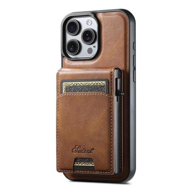 For iPhone 16 Pro Max Suteni H19 Oil Wax 2-in-1 MagSafe Removable Card Box Back Phone Case(Brown) - free shipping - PMC Jewellery - Order now!