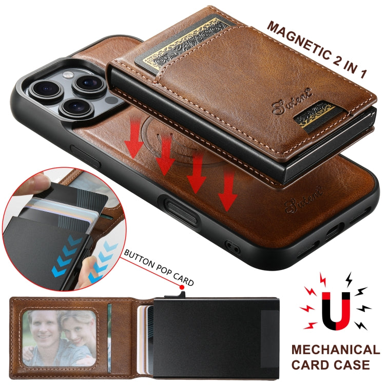 For iPhone 16 Pro Max Suteni H19 Oil Wax 2-in-1 MagSafe Removable Card Box Back Phone Case(Brown) - free shipping - PMC Jewellery - Order now!