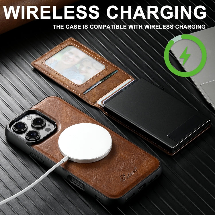 For iPhone 16 Pro Max Suteni H19 Oil Wax 2-in-1 MagSafe Removable Card Box Back Phone Case(Brown) - free shipping - PMC Jewellery - Order now!