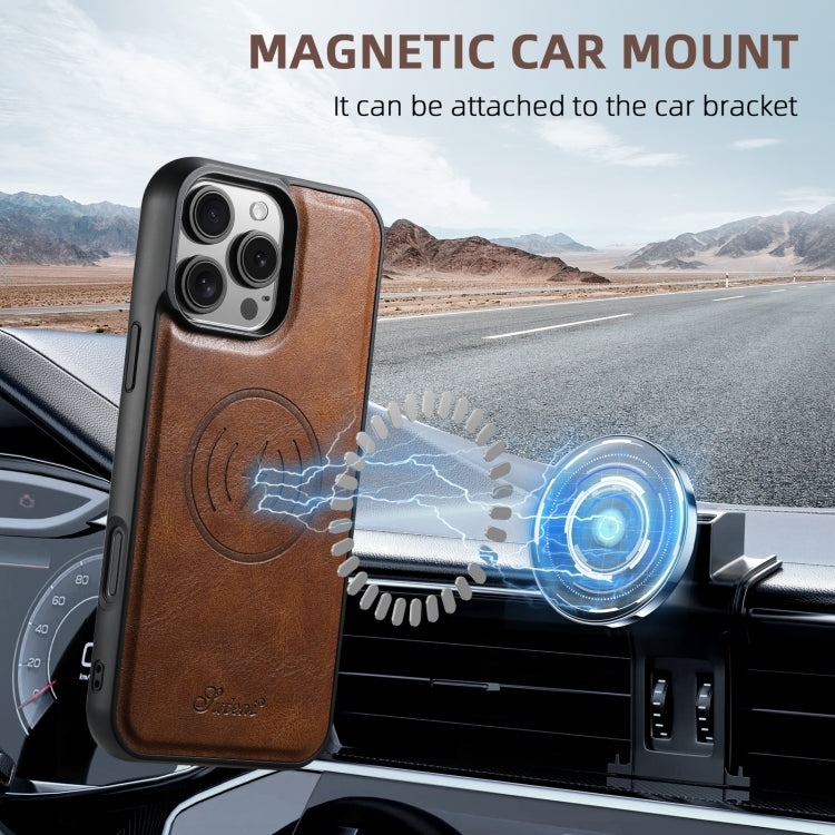 For iPhone 16 Plus Suteni H19 Oil Wax 2-in-1 MagSafe Removable Card Box Back Phone Case(Brown) - free shipping - PMC Jewellery - Order now!