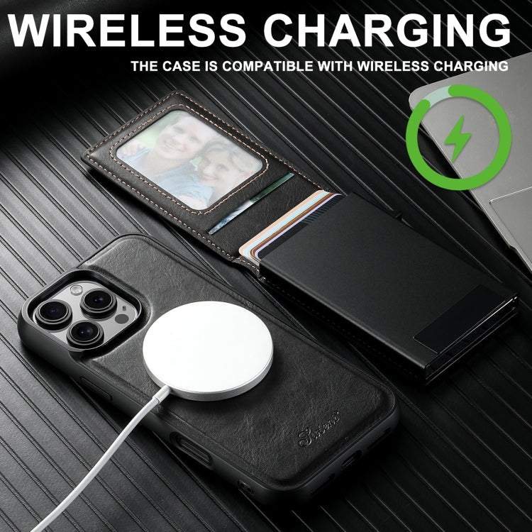 For iPhone 16 Suteni H19 Oil Wax 2-in-1 MagSafe Removable Card Box Back Phone Case(Black) - free shipping - PMC Jewellery - Order now!