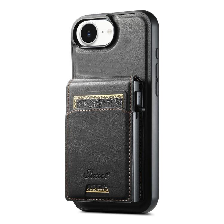 For iPhone 16e Suteni H19 Oil Wax 2-in-1 MagSafe Removable Card Box Back Phone Case(Black) - iPhone 16e Cases by Suteni | Online Shopping South Africa | PMC TechLife | Buy Now Pay Later Mobicred