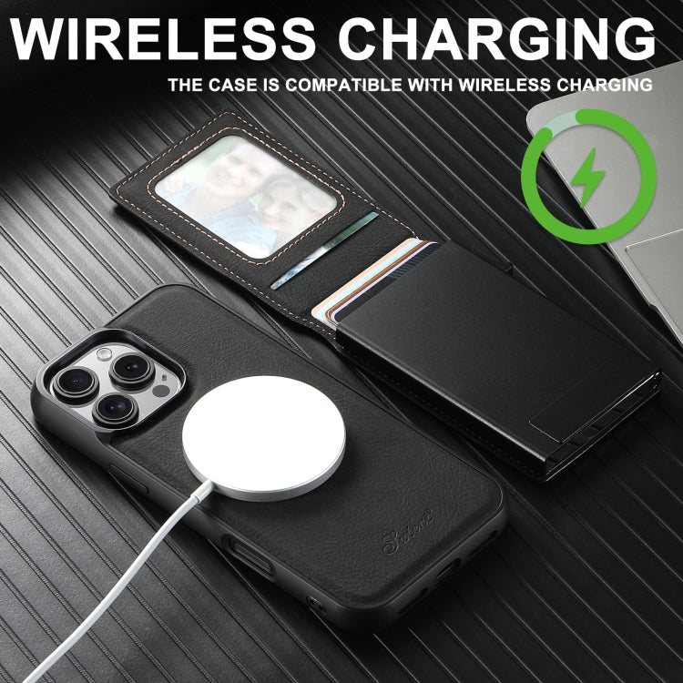 For iPhone 16 Pro Suteni H19 Litchi Grain 2-in-1 MagSafe Removable Card Box Back Phone Case(Black) - free shipping - PMC Jewellery - Order now!