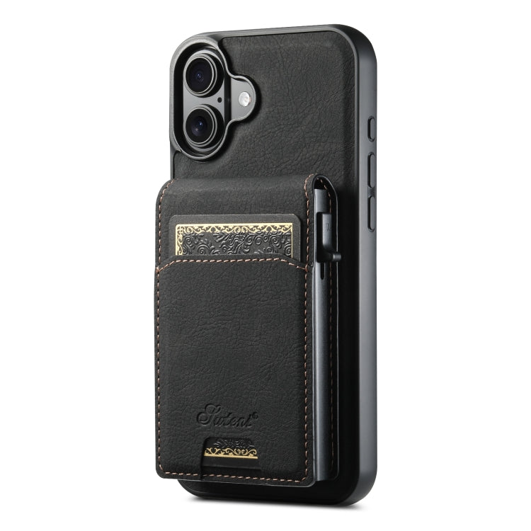 For iPhone 16 Plus Suteni H19 Litchi Grain 2-in-1 MagSafe Removable Card Box Back Phone Case(Black) - iPhone 16 Plus Cases by Suteni | Online Shopping South Africa | PMC Jewellery | Buy Now Pay Later Mobicred