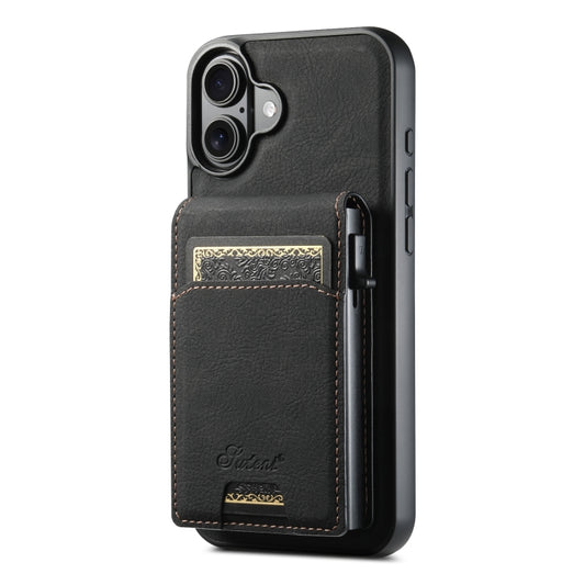 For iPhone 16 Suteni H19 Litchi Grain 2-in-1 MagSafe Removable Card Box Back Phone Case(Black) - iPhone 16 Cases by Suteni | Online Shopping South Africa | PMC Jewellery | Buy Now Pay Later Mobicred