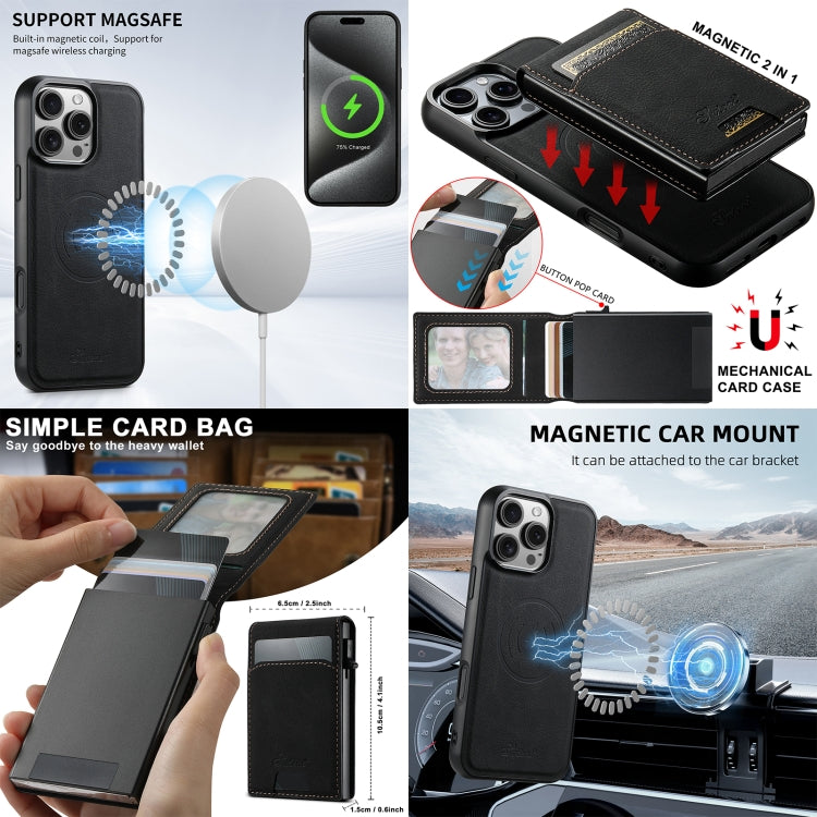 For iPhone 16 Pro Suteni H19 Litchi Grain 2-in-1 MagSafe Removable Card Box Back Phone Case(Black) - iPhone 16 Pro Cases by Suteni | Online Shopping South Africa | PMC Jewellery | Buy Now Pay Later Mobicred