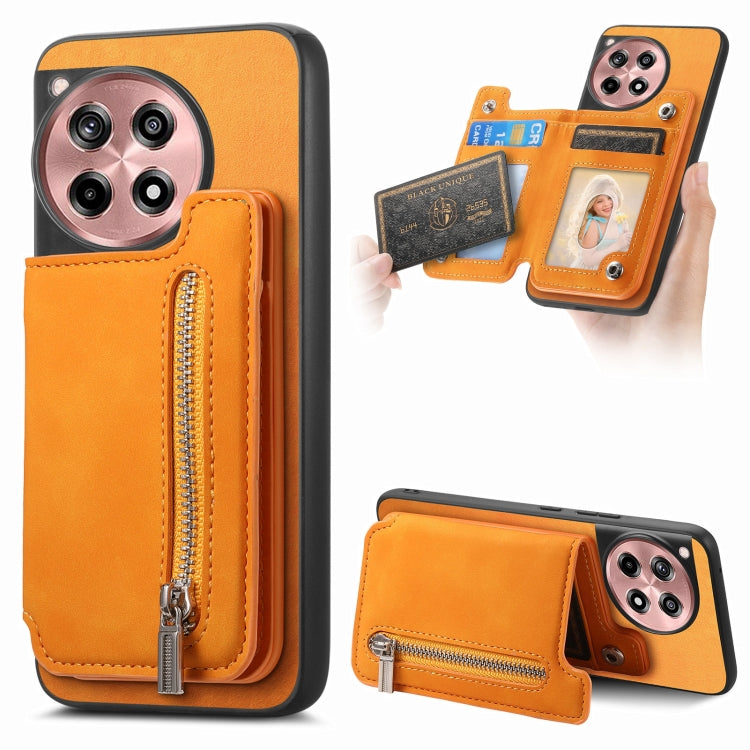 For OnePlus Nord CE4 / Ace 3V Retro MagSafe Zipper Wallet Card Bag Back Phone Case(Yellow) - OnePlus Cases by PMC TechLife | Online Shopping South Africa | PMC TechLife | Buy Now Pay Later Mobicred