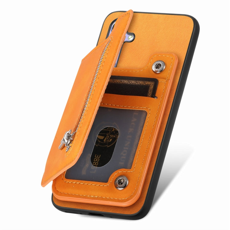 For OnePlus Nord CE4 / Ace 3V Retro MagSafe Zipper Wallet Card Bag Back Phone Case(Yellow) - OnePlus Cases by PMC TechLife | Online Shopping South Africa | PMC TechLife | Buy Now Pay Later Mobicred