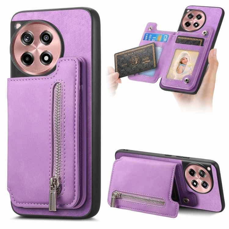 For OnePlus Nord CE4 / Ace 3V Retro MagSafe Zipper Wallet Card Bag Back Phone Case(Purple) - OnePlus Cases by PMC TechLife | Online Shopping South Africa | PMC TechLife | Buy Now Pay Later Mobicred