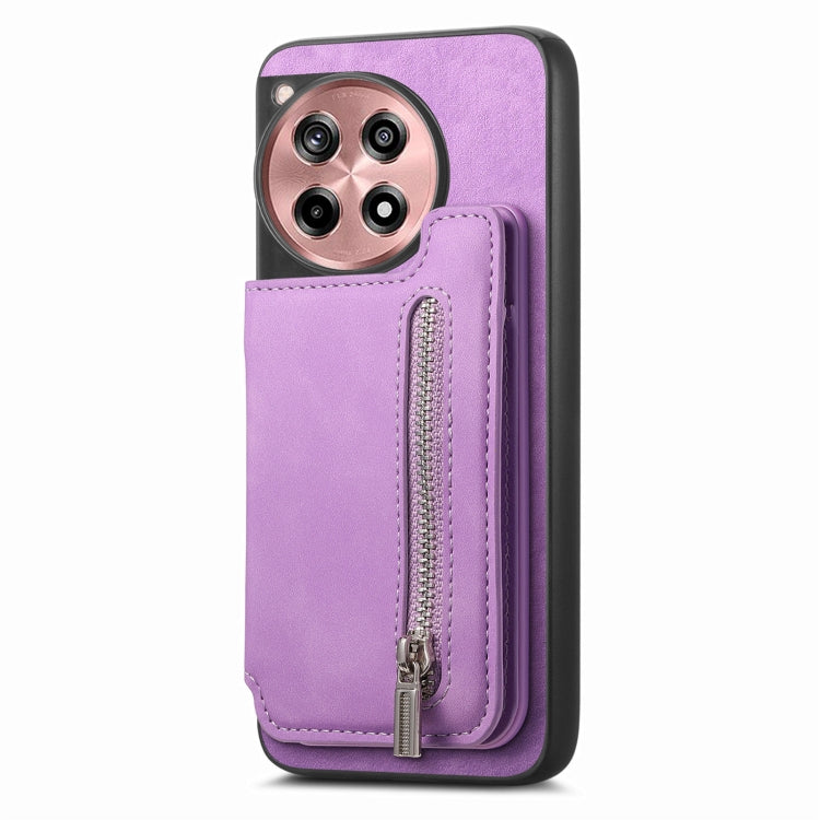 For OnePlus Nord CE4 / Ace 3V Retro MagSafe Zipper Wallet Card Bag Back Phone Case(Purple) - OnePlus Cases by PMC TechLife | Online Shopping South Africa | PMC TechLife | Buy Now Pay Later Mobicred