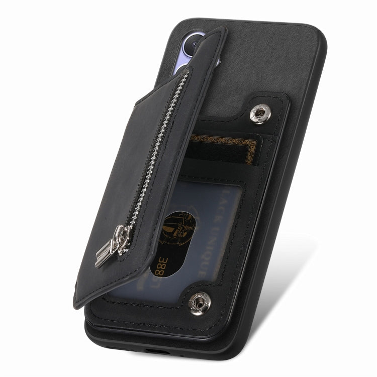 For OnePlus Nord CE4 / Ace 3V Retro MagSafe Zipper Wallet Card Bag Back Phone Case(Black) - OnePlus Cases by PMC TechLife | Online Shopping South Africa | PMC TechLife | Buy Now Pay Later Mobicred