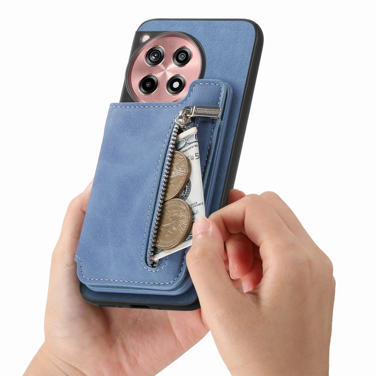 For OnePlus Ace 3 5G / 12R 5G Retro MagSafe Zipper Wallet Card Bag Back Phone Case(Blue) - OnePlus Cases by PMC TechLife | Online Shopping South Africa | PMC TechLife | Buy Now Pay Later Mobicred