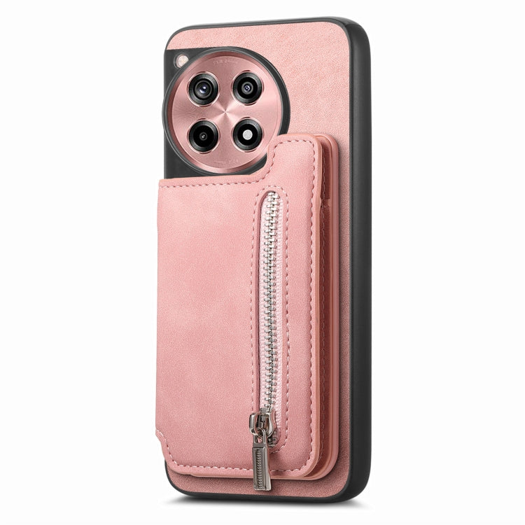 For OnePlus Ace 3 5G / 12R 5G Retro MagSafe Zipper Wallet Card Bag Back Phone Case(Pink) - OnePlus Cases by PMC TechLife | Online Shopping South Africa | PMC TechLife | Buy Now Pay Later Mobicred